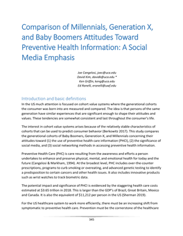 Comparison of Millennials, Generation X, and Baby Boomers Attitudes Toward Preventive Health Information: a Social Media Emphasis