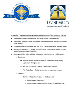 Ideas for Celebrating the Year of the Eucharist at Divine Mercy Parish