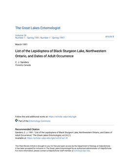 List of the Lepidoptera of Black Sturgeon Lake, Northwestern Ontario, and Dates of Adult Occurrence