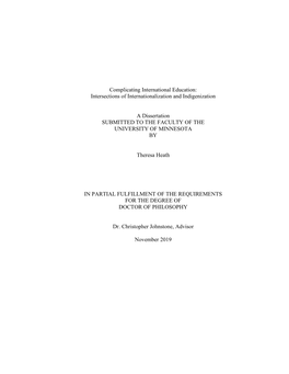 Intersections of Internationalization and Indigenization a Dissertation