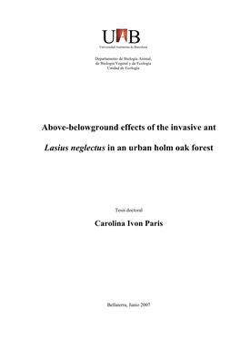 Above-Belowground Effects of the Invasive Ant Lasius Neglectus in an Urban Holm Oak Forest