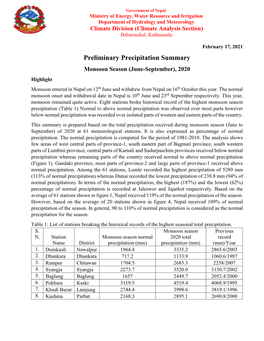 Preliminary Precipitation Summary