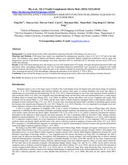 Hu Et Al., Afr J Tradit Complement Altern Med. (2016) 13(3):60-65