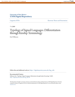 Typology of Signed Languages: Differentiation Through Kinship Terminology Erin Wilkinson