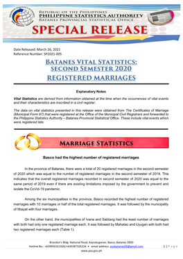 SP2021-005 Basco Had the Highest Number of Registered Marriages
