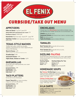 Curbside/Take out Menu