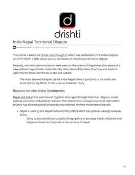 Indo-Nepal Territorial Dispute