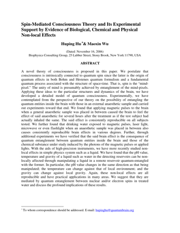 Spin-Mediated Consciousness Theory and Its Experimental Support by Evidence of Biological, Chemical and Physical Non-Local Effects