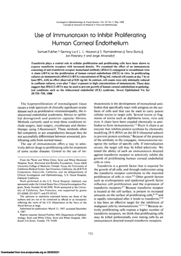 Use of Immunotoxin to Inhibit Proliferating Human Corneal Endothelium