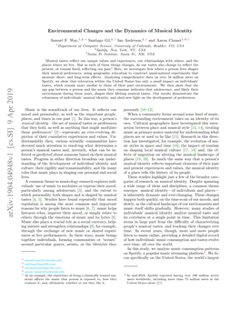 Arxiv:1904.04948V1 [Cs.SI] 9 Apr 2019 Others Through the Emotions of Music and Its Lyrics [8]