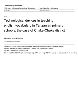Technological Devices in Teaching English Vocabulary in Tanzanian Primary Schools: the Case of Chake-Chake District