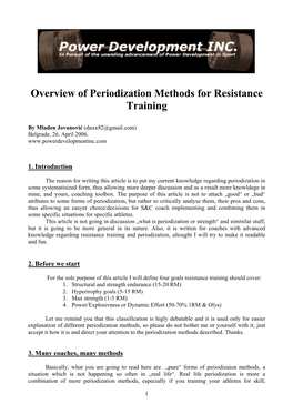 Overview of Periodization Methods for Resistance Training