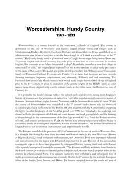 Worcestershire: Hundy Country 1563 – 1833