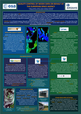 Quality Control of Modis Data on Behalf of the European Space Agency A