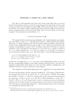 APPENDIX 2. BASICS of P-ADIC FIELDS