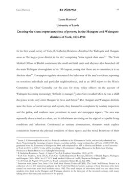 Creating the Slum: Representations of Poverty in the Hungate and Walmgate Districts of York, 1875-1914