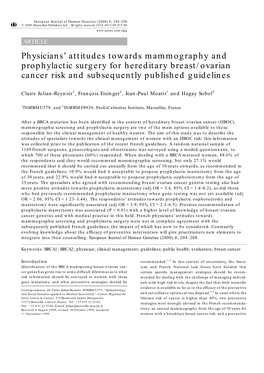 Physicians' Attitudes Towards Mammography and Prophylactic