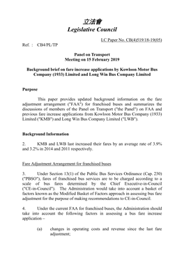 Paper on Fare Increase Applications by Kowloon Motor Bus Company