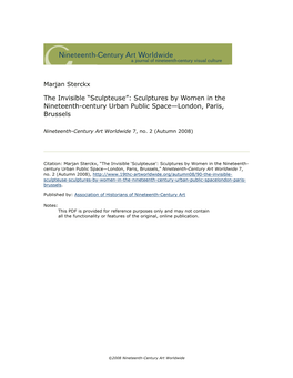 The Invisible “Sculpteuse”: Sculptures by Women in the Nineteenth-Century Urban Public Space—London, Paris, Brussels