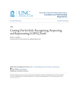 Coming out for Kids: Recognizing, Respecting, and Representing LGBTQ Youth Barbara A