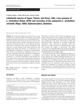 Labiobaetis Species of Japan, Taiwan, and Korea, with a New Synonym of L