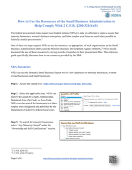 How to Use the Resources of the Small Business Administration to Help Comply with 2 C.F.R
