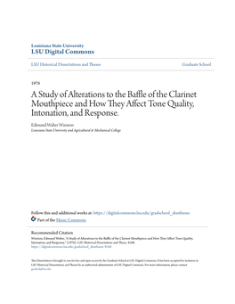 A Study of Alterations to the Baffle of the Clarinet Mouthpiece and How They Affect Tone Quality, Intonation, and Response