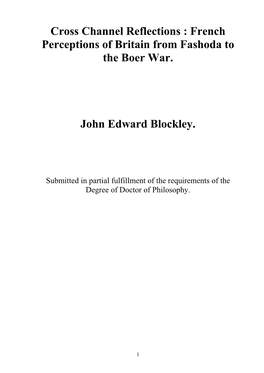 French Perceptions of Britain from Fashoda to the Boer War