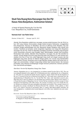 Studi Tata Ruang Kota Rancangan Van Der Pijl Kasus: Kota Banjarbaru, Kalimantan Selatan
