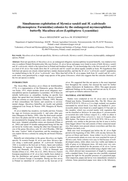 Simultaneous Exploitation of Myrmica Vandeli and M. Scabrinodis