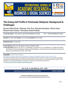 The Orang Asli Profile in Peninsular Malaysia: Background & Challenges