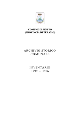 Archivio Storico Comunale Inventario 1799 – 1966