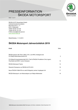 PRESSEINFORMATION ŠKODA MOTORSPORT Seite 1 Von 21