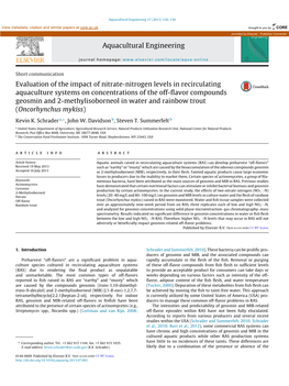 Evaluation of the Impact of Nitrate-Nitrogen Levels in Recirculating Aquaculture Systems on Concentrations of the Off-Flavor