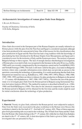 Archaeometric Investigation of Roman Glass Finds from Bulgaria Introduction Experimental