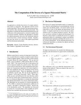 The Computation of the Inverse of a Square Polynomial Matrix ∗