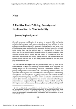 A Punitive Bind: Policing, Poverty, and Neoliberalism in New York City