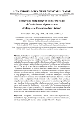 Biology and Morphology of Immature Stages of Coniocleonus Nigrosuturatus (Coleoptera: Curculionidae: Lixinae)