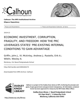 Economic Investment, Corruption, Fragility, and Freedom: How the Prc Leverages States’ Pre-Existing Internal Conditions to Gain Advantage