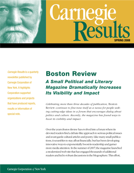 Boston Review Newsletter Published by Carnegie Corporation of a Small Political and Literary New York