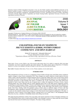 ELECTRONIC JOURNAL of POLISH AGRICULTURAL UNIVERSITIES 2006 Volume 9 Issue 1 Topic BIOLOGY