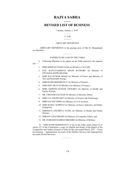 Rajya Sabha —— Revised List of Business