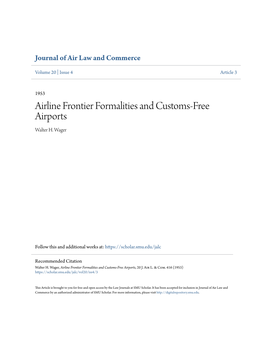 Airline Frontier Formalities and Customs-Free Airports Walter H