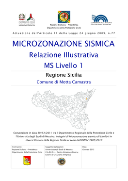 MICROZONAZIONE SISMICA Relazione Illustrativa MS Livello 1 Regione Sicilia Comune Di Motta Camastra