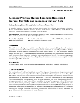 Licensed Practical Nurses Becoming Registered Nurses: Conflicts and Responses That Can Help