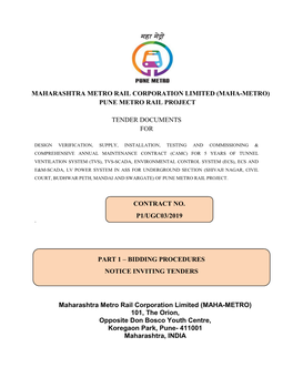 PUNE METRO RAIL PROJECT TENDER DOCUMENTS for Maharashtra Metro Rail Co