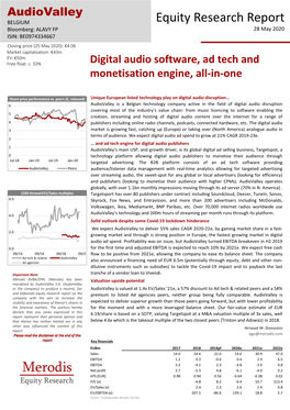 Equity Research Report Bloomberg: ALAVY FP 28 May 2020 ISIN: BE0974334667 Closing Price (25 May 2020): €4.06 Market Capitalisation: €43M EV: €50M Free Float: C