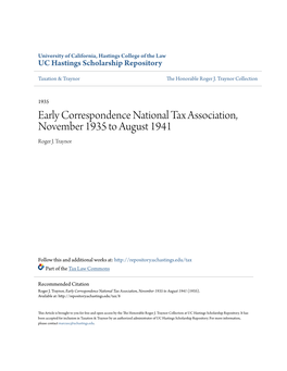Early Correspondence National Tax Association, November 1935 to August 1941 Roger J