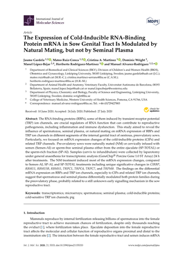 The Expression of Cold-Inducible RNA-Binding Protein Mrna in Sow Genital Tract Is Modulated by Natural Mating, but Not by Seminal Plasma