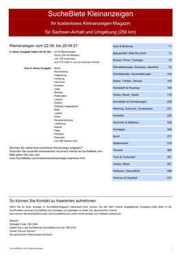 Suchebiete Kleinanzeigenzeitung Sachsen-Anhalt